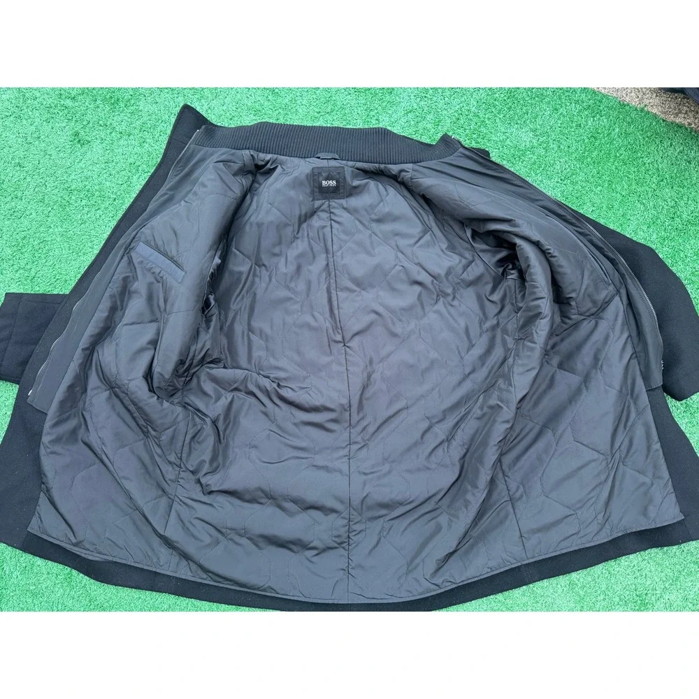 Hugo Boss Mens Black Wool Blend Stand Collar Car Coat Jacket Made in Ukraine